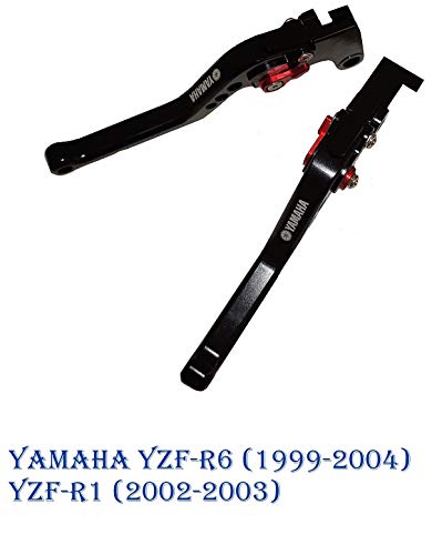 Juego manetas palancas de embrague y de freno regulable con logo compatible para Yamaha YZF-R6 (1999-2004) YZF-R1 (2002-2003) (Largo)