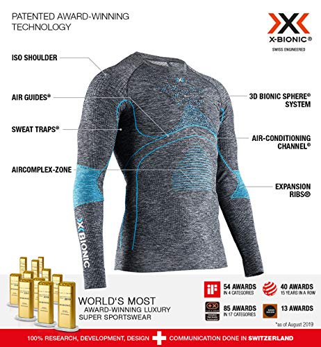 X-Bionic Energy Accumulator 4.0 Melange Shirt Round Neck Long Sleeves Men Capa De Base Camiseta Funcional, Hombre, Gris, M
