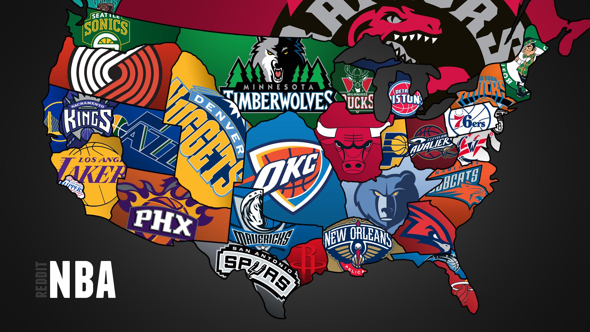 un collage de los equipos de la nba