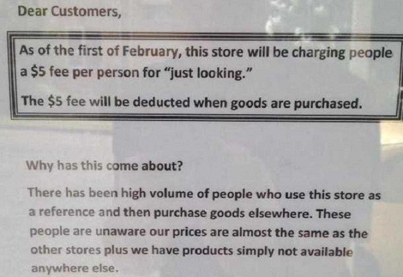 el cartel de la tienda australiana contra el showrooming