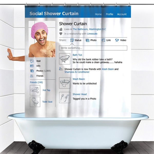cortinas de baño que reproducen el perfil de facebook