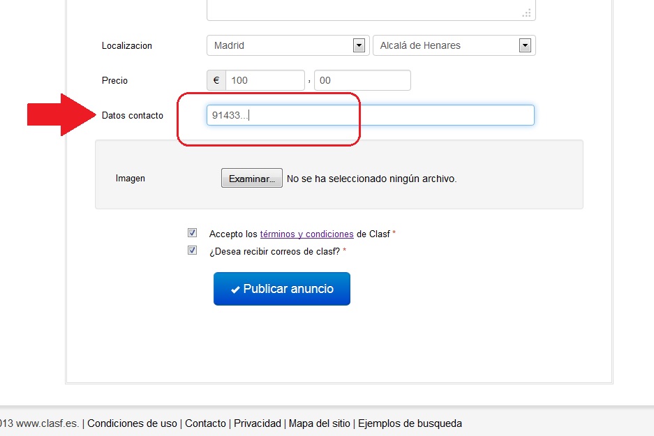 Publicar anuncios en Clasf: paso 7