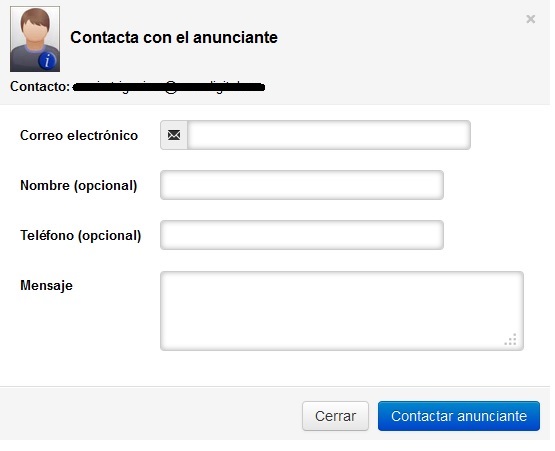 Formulario Contacta con el anunciante 