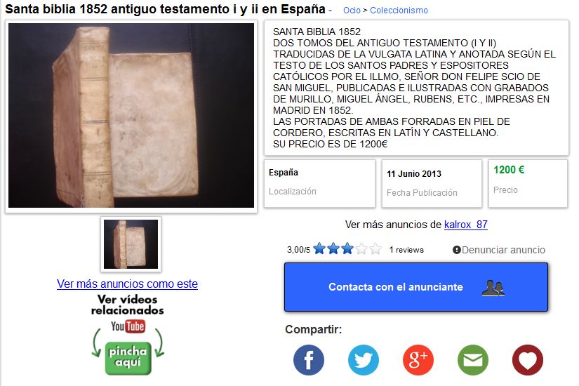 Biblia antigua del año 1852