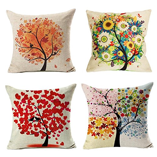 4 Pack Colorido Otoño Flor Árbol de Algodón de Lino Throw Pillow Case Funda de Almohada para cojín 45x45 cm, Gspirit 4 Pack Colorido Otoño Flor Árbol de Algodón de Lino Throw Pillow Case Funda de Almohada para cojín 45x45 cm, Gspirit