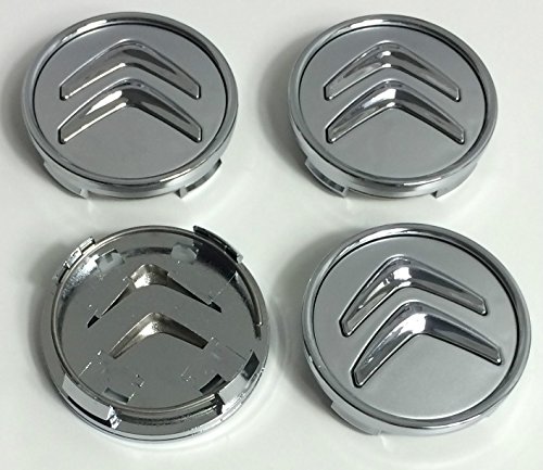 4 tapas de buje de 60 mm para llantas de aluminio para Citroën, con logotipo gris cromado