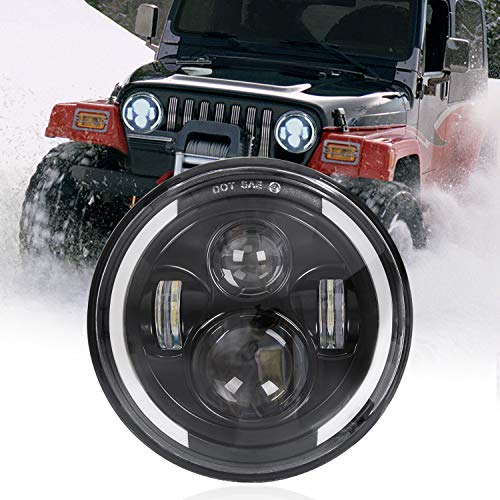 7" Faros Delanteros para Moto,75W de Ojo de ángel Impermeable DRL y luz ámbar con luz Direccional haz de Luz de haz para Harley Davidson FLD/Touring/Softail Models Jeep Wrangler JK LJ CJ Hummer H1 H2