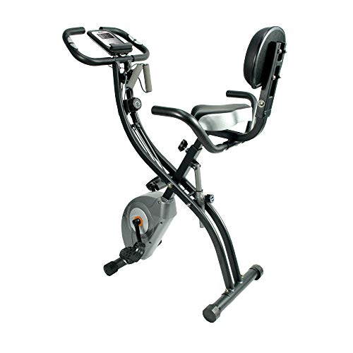 ATIVAFIT Bicicleta Estática Plegable Magnética, Bicicleta de Entrenamiento con Respaldo, Bandas de Resistencia, Correas para Pies, 8 Niveles, Pantalla LCD, Sensor de Pulso