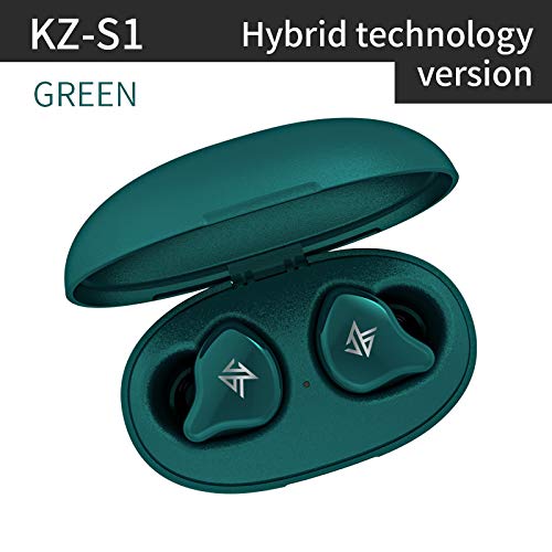 Auriculares KZ S1 S1D TWS Bluetooth inalámbrico Verdadero 5,0, Auriculares dinámicos/híbridos, Control táctil, cancelación de Ruido, Auriculares Deportivos (GreenS1Hybird)