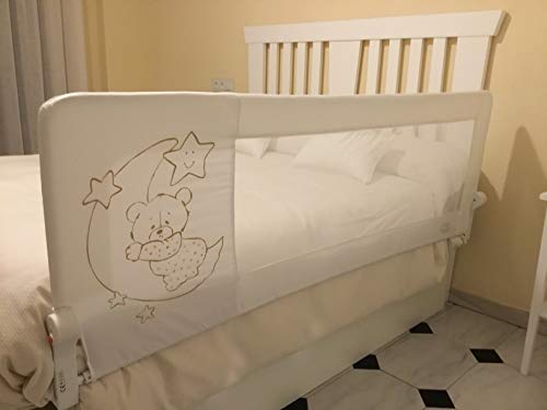Barrera de cama nido para bebé, 180 x 66 cm. Modelo osito y luna beige. Barrera de seguridad. Sello de calidad SGS.