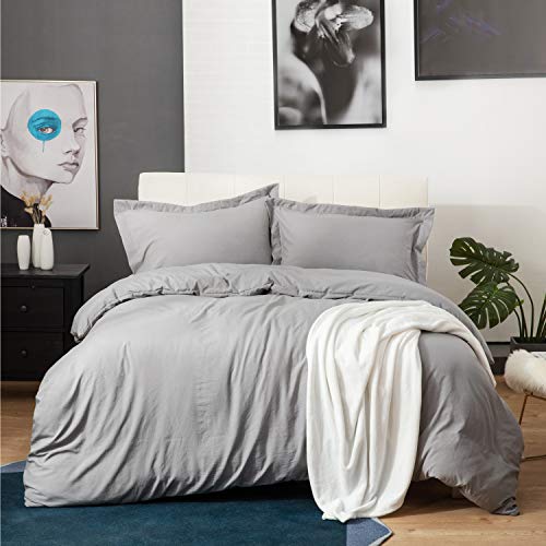 Bedsure Funda Nórdica Cama 150/135cm Gris - Fundas Edredón Nórdico 220x230cm con 2 Fundas de Almohada 40x75cm - Microfibra Muy Suave Hipoalergénica Transpirable