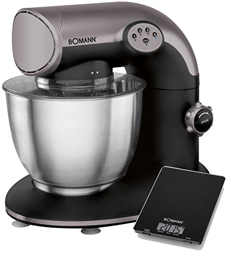 Bomann KM 315 Batidora amasadora, 5.6 litros, 5 velocidades, 1200 W, incluye báscula de cocina, acero inoxidable, Negro/Plateado Bomann KM 315 Batidora amasadora, 5.6 litros, 5 velocidades, 1200 W, incluye báscula de cocina, acero inoxidable, Negro/Plateado