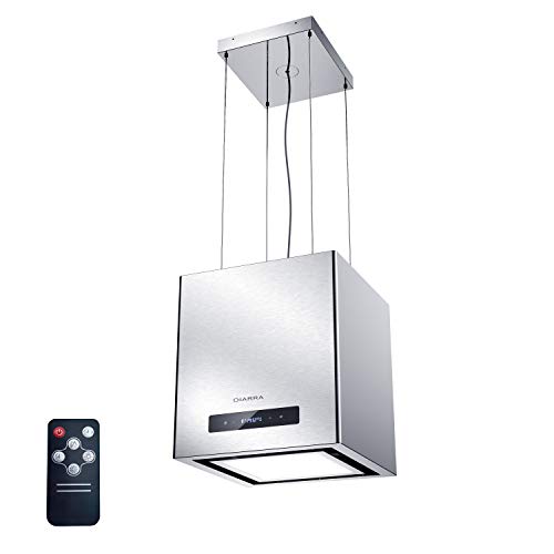 CIARRA CBCS4820 Campana Extractora Isla 40cm 550 m³/h 100W - Control Táctil y Remoto - Función de Temporización - Recirculación Interna por Filtro de Carbón CBCF003 - Acero Inoxidable Plata