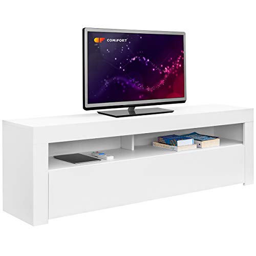 Comifort AP84B – Mueble TV Salón Moderno Mesa Televisión, Colores: Blanco, Blanco/Roble, Roble, Medidas: 160x35x50 Cm (Blanco)