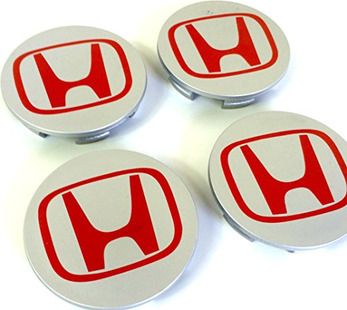 Conjunto de 4 Honda llantas de aleación Centro Tapacubos 68 mm, plata, gris y rojo logotipo Accord y Civic tipo R Gt Sport 2.0 I-VTEC Turbo EP3 FN2 y otros modelos