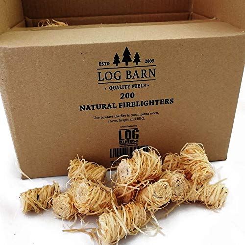 Encendedores de madera natural ecológica – 200 encendedores de llama de lana de madera por caja. Ideal para iluminación de incendios en estufas, barbacoas, hornos de pizza y ahumadores.