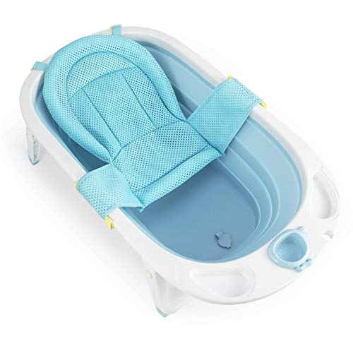 Fascol Bañera Plegable para Bebés 0-36 Meses, Baño Bebe con Red de Seguridad, Longitud de La Piscina para Bebés 82 cm (Azul)