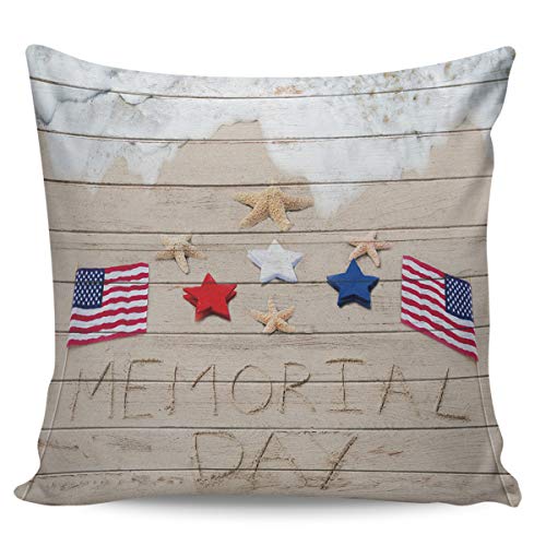 Funda de cojín decorativa Winter Rangers para el Día de la Independencia, bandera estadounidense y estrella de mar en madera retro ultra suave, cómoda funda de cojín cuadrada, 60 x 60 cm Funda de cojín decorativa Winter Rangers para el Día de la Independencia, bandera estadounidense y estrella de mar en madera retro ultra suave, cómoda funda de cojín cuadrada, 60 x 60 cm