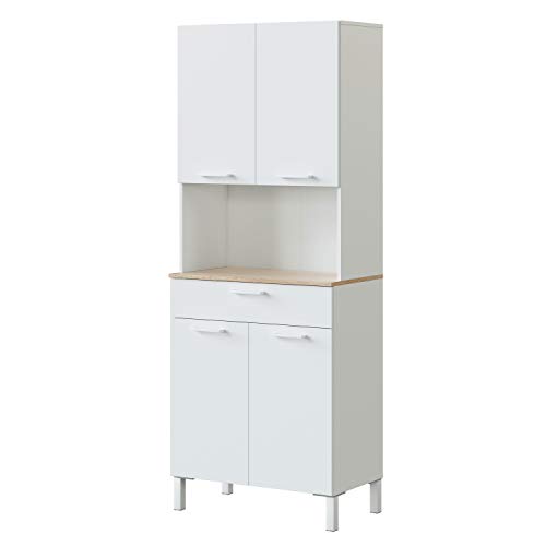 Habitdesign 0F9940A - Alacena de Cocina, Aparador, Mueble Auxiliar 4 Puertas + 1 Cajon y Estante, Blanco Artik y Roble Canadian, Medidas: 72 cm (Largo) x 186 cm (Alto) x 40 cm (Fondo)