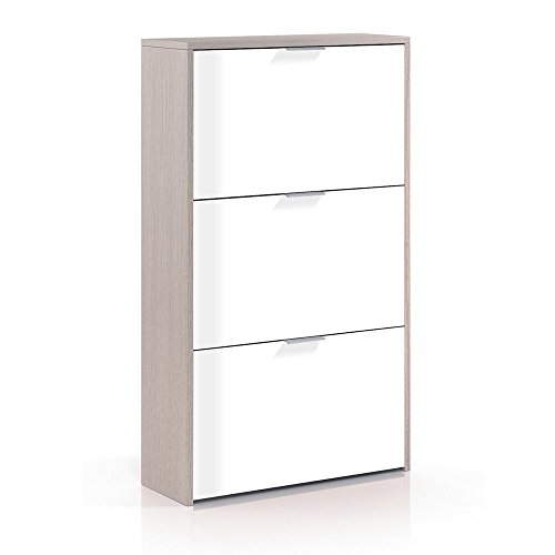 Habitdesign LC0877R - Zapatero con 3 Puertas Capacidad 18 Pares, Color Exterior Roble y Frontales Blanco Brillo, Medidas: 60 x 113 x 22 cm de Profundidad Habitdesign LC0877R - Zapatero con 3 Puertas Capacidad 18 Pares, Color Exterior Roble y Frontales Blanco Brillo, Medidas: 60 x 113 x 22 cm de Profundidad