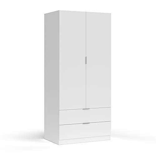 Habitdesign LCX222O - Armario ropero 2 Puertas y 2 cajones, Armario Dormitorio, Acabado en Blanco, Medidas: 81 cm (Largo) x 181 cm (Alto) x 52 cm (Fondo) Habitdesign LCX222O - Armario ropero 2 Puertas y 2 cajones, Armario Dormitorio, Acabado en Blanco, Medidas: 81 cm (Largo) x 181 cm (Alto) x 52 cm (Fondo)