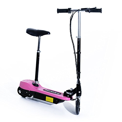 HOMCOM Patinete Eléctrico Plegable para Niño E-Scooter Batería 120W Manillar Asiento Ajustable Freno Pie de Apoyo para Adolescentes Rosa