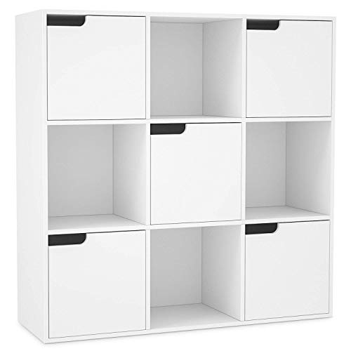 Homfa Librería Estantería de Pared para Libros y almacenaje con 9 Cubos y 5 Puertas 89.9X29X89.8CM Homfa Librería Estantería de Pared para Libros y almacenaje con 9 Cubos y 5 Puertas 89.9X29X89.8CM