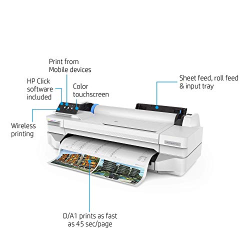 HP Designjet T125 - Impresora de Gran Formato (1200 x 1200 dpi, Inyección de Tinta térmica, Negro, Cian, Magenta, Amarillo, 60 pph, 0.3 mm, 10 cm)