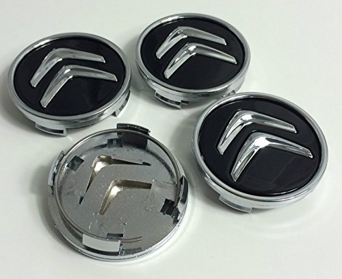 Juego de 4 tapacubos para Citroën, de 60 mm, tapas para llantas para C2, C4, C5, C6, de color negro con el logo cromado Juego de 4 tapacubos para Citroën, de 60 mm, tapas para llantas para C2, C4, C5, C6, de color negro con el logo cromado
