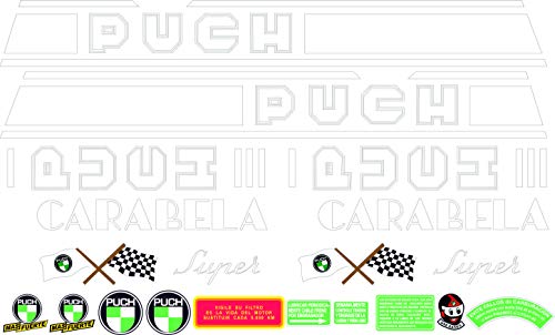 Kit de adhesivos motos clasicas Puch CARABELA Super - Juego Pegatinas Completo - Vinilo para Moto, máxima Calidad. Kit de adhesivos motos clasicas Puch CARABELA Super - Juego Pegatinas Completo - Vinilo para Moto, máxima Calidad.