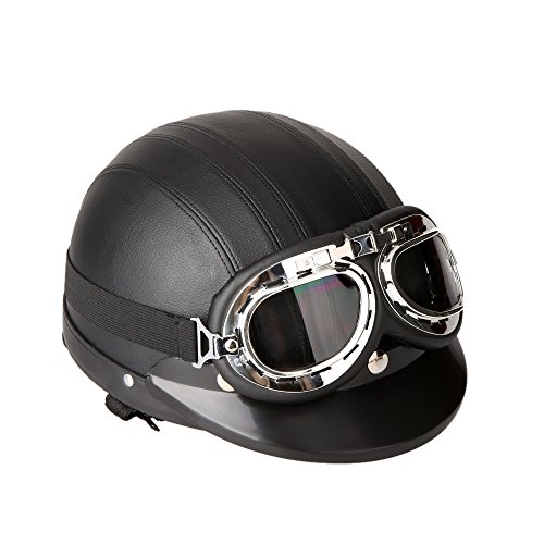 KKmoon Casco Abierto Protección para Motocicleta Scooter Bicicleta 54-60cm Ajustable con Visera UV Gafas Bufanda