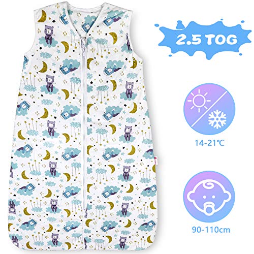 Licitn Saco de Dormir para Bebé - 2.5 TOG Saco de Dormir de Algodón Unisex para Bebés,Longitud Ajustable para Bebé (Azul, 18-36Meses(90-110cm)) Licitn Saco de Dormir para Bebé - 2.5 TOG Saco de Dormir de Algodón Unisex para Bebés,Longitud Ajustable para Bebé (Azul, 18-36Meses(90-110cm))