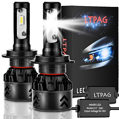 LTPAG Bombilla H7 LED Coche, 2pcs 72W 12000LM Lampara H7 LED 12V/24V Luces LED Coche H7, Faros Reemplazo de Halógena y Kit Xenón H7, Blanco 6000K, Garantía de 2 años