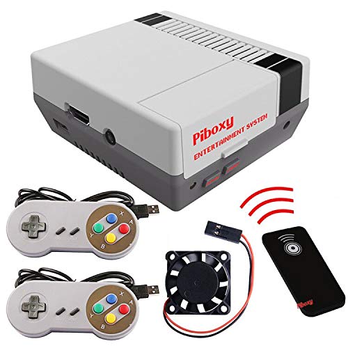 MakerFun Piboxy NES Case con Ventilador y botón de reinicio y Apagado Seguro y Mando a Distancia IR para Raspberry Pi2B/3B/3B+ (Piboxy con Controller)