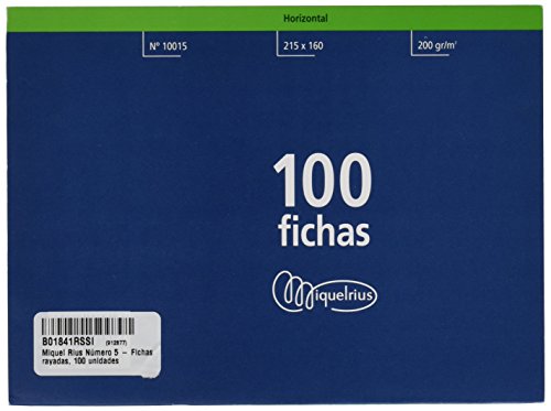 Miquelrius Número 5 - Fichas Rayadas, 100 Unidades, 160 x 215 mm Miquelrius Número 5 - Fichas Rayadas, 100 Unidades, 160 x 215 mm