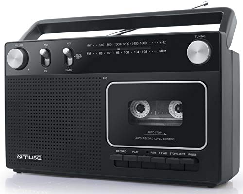 Muse M-152 RC Retro - Grabador de Casetes con Función de Grabación (Radio FM y Am, Entrada Aux, Antena Telescópica), Color Negro Muse M-152 RC Retro - Grabador de Casetes con Función de Grabación (Radio FM y Am, Entrada Aux, Antena Telescópica), Color Negro
