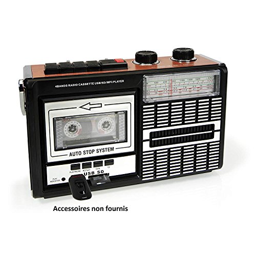 Ricatech PR85 - Reproductor y grabadora de casetes, Radio AM/FM/SW, USB, Ranura para tarjeta SD, Micrófono integrado, Parada automática, Ligero, Portátil, Conector para auriculares