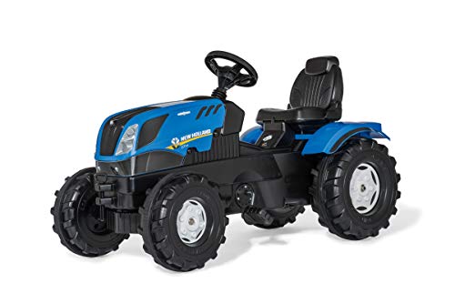 ROLLY TOYS 601295 Tractor rollyFarmtrac New Holland, Tractor de Pedales con capó para Abrir, Ajuste de Asiento, neumáticos silenciosos, Protector de Cadena, a Partir de 3 años, Color Azul