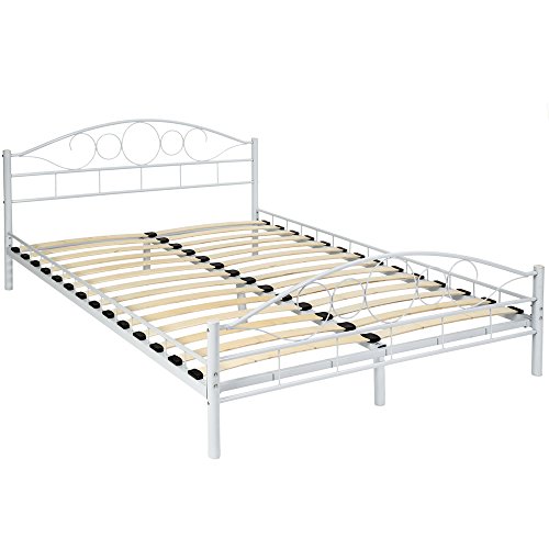 TecTake Cama de Metal Estructura con somier - Varios Modelos - (140x200cm, Blanco)