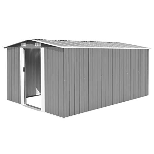 UnfadeMemory Caseta de Almacenamiento de Metal de Jardín,Cobertizo Exterior para Almacenar Herramientas (Gris, 257x398x178cm)