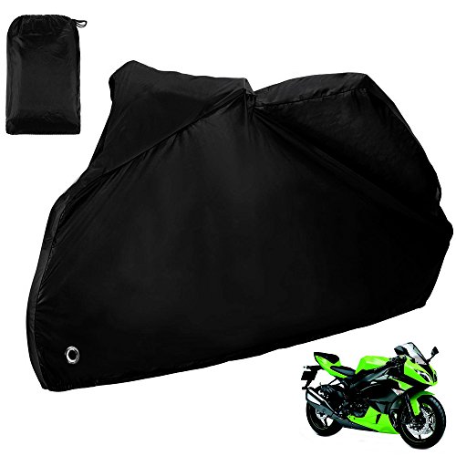 Zacro Funda para Moto/Cubierta de la Moto 190T Impermeable Cubierta Protectora UV los Agujeros del Acero Inoxidable al Aire Libre con el Bolso del Almacenaje (Negro)