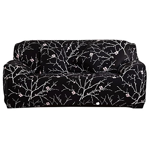 (2 Seater, Black Pattern) - Sofa Cover 1 2 3 4 Seater Slip Cover Sofa Couch Stretch Elastic Fabric Sofa Protector