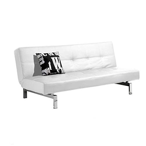 Adec - Chic, Sofá Cama Sistema Clic clac, Sofa tapizado Polipiel Patas cromadas, Acabado Color Blanco Roto, Medidas: 180 x 85/105 cm