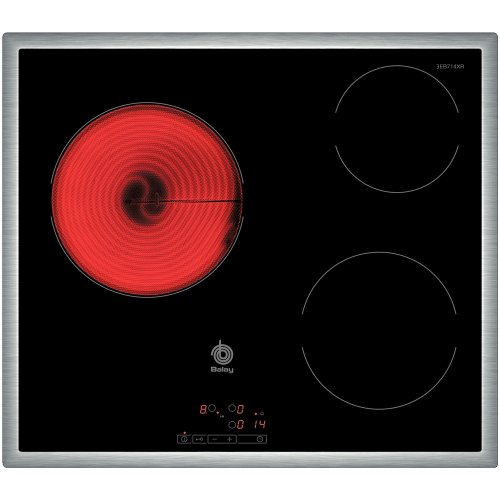 Balay 3EB714XR - Placa de cocina vitrocerámica, marco de acero inoxidable, 3 zonas de cocción, control táctil, color negro, 58,3 x 51,3 x 4,6 cm Balay 3EB714XR - Placa de cocina vitrocerámica, marco de acero inoxidable, 3 zonas de cocción, control táctil, color negro, 58,3 x 51,3 x 4,6 cm