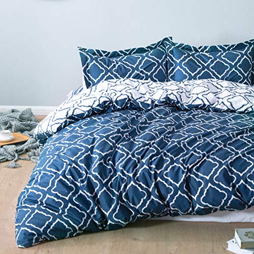 Bedsure Funda nordica Cama 150/135cm Azul Marino - Fundas edredon 230x220cm con 2 Fundas de Almohada 50x80cm 3 Piezas - Muy Suave Microfibra con patrón a Cuadros