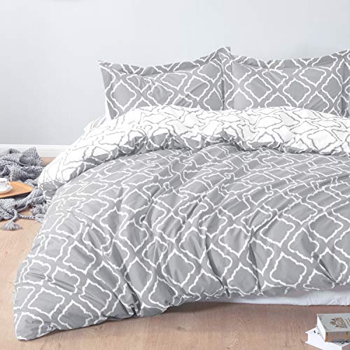 Bedsure Funda nordica Cama 150/135cm Gris - Fundas edredon 230x220cm con 2 Fundas de Almohada 40x75cm 3 Piezas - Muy Suave Microfibra con patrón a Cuadros