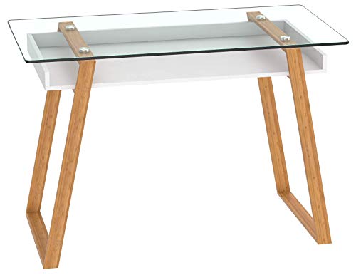 bonVIVO Escritorio Massimo, Mesa para Ordenador Moderno con Cristal, Madera Natural y Estantes Lacados en un Diseño Contemporáneo bonVIVO Escritorio Massimo, Mesa para Ordenador Moderno con Cristal, Madera Natural y Estantes Lacados en un Diseño Contemporáneo
