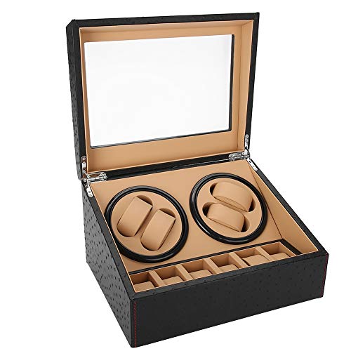 Caja de Relojes 4+6 Caja de batidos Caja de colección de relojes preciosos para hombre de cuero + tablero de fibra + joyas de color beige interiores(Grano de avestruz)