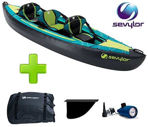 Canoa Kayak Modelo Ottawa marca Sevylor 2 + 1 plazas – Incluye aleta direzionabile – Manómetro y bolsa para el transporte