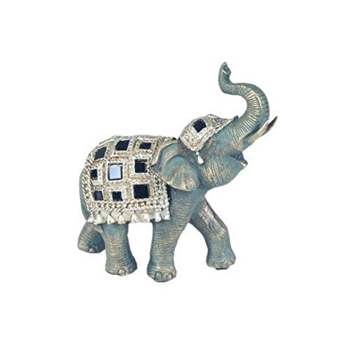 CAPRILO Figura Decorativa de Resina Elefante Indio Étnico Adornos y Esculturas. Animales. Decoración Hogar. Regalos Originales. 12 x 13 x 5 cm.